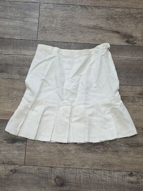 Ann Taylor Loft bone white pleated linen mini skirt